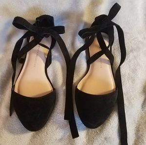 Suede black lace up flats.